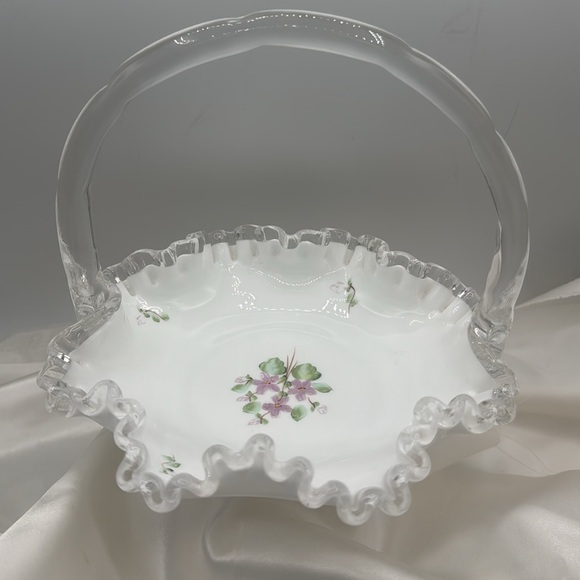 Fenton silver crest hand painted violets in the snow basket. - Picture 3 of 6